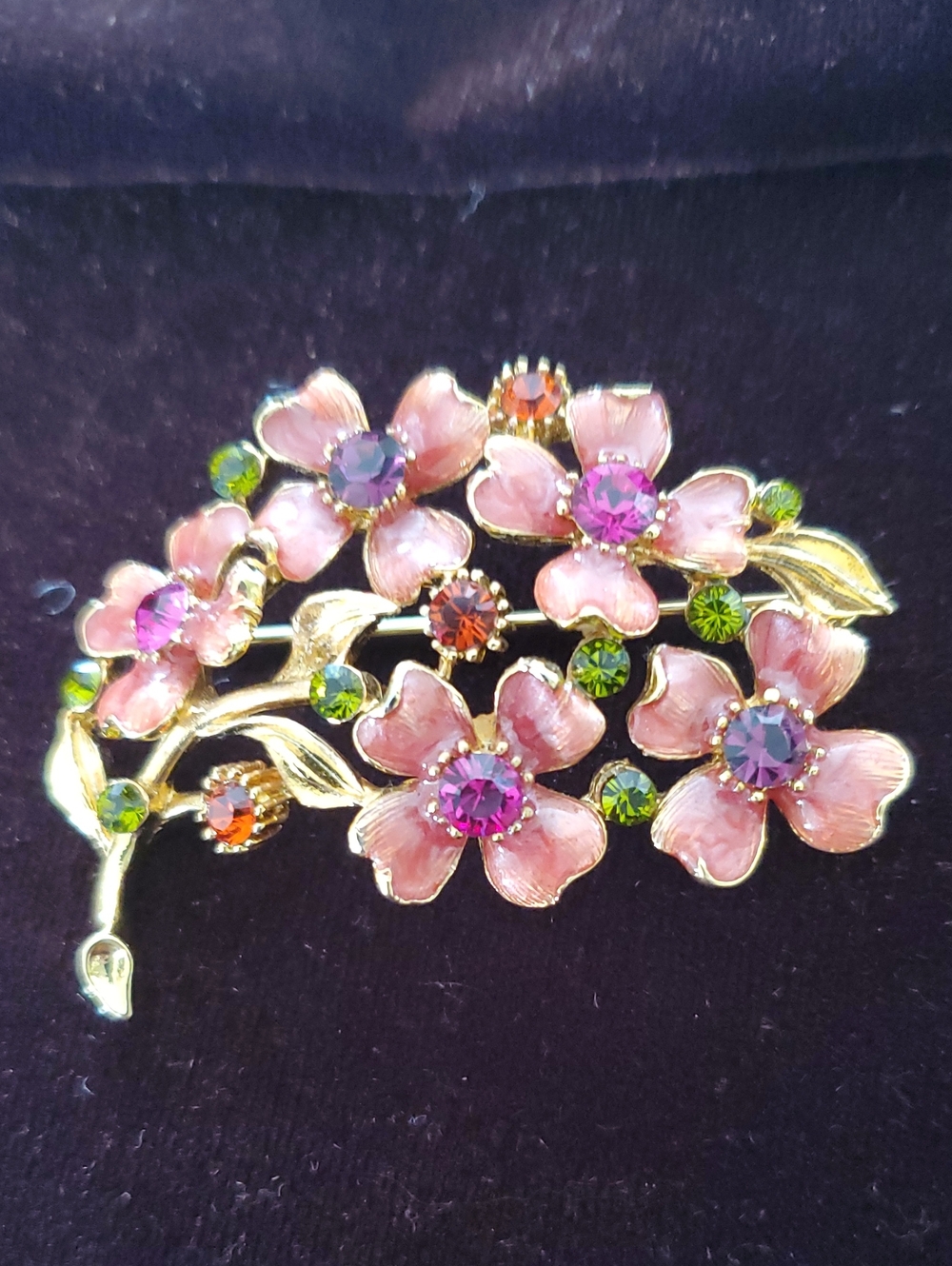 Floral Pink and Green Crystal Flower Brooch - Elegant Women’s Jewelry